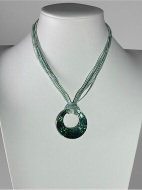 Lia Sophia Green Enamel Multi-Strand Cord Open Circle Pendant Necklace
